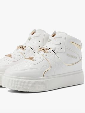 bebe White High-Top Platform Sneakers with Gold Accents